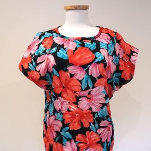 Vintage Jacquard Floral Print Boxy Dolman Top